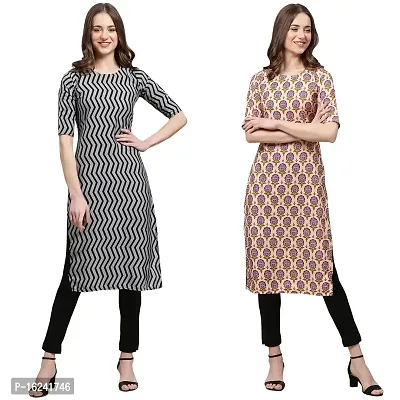 Stylish Straight Multicoloured Printed Crepe Kurta For Women Combo Pack Of 2