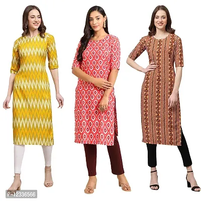 Elite Crepe Printed Straight Stitched Kurta For Women- Pack Of 3