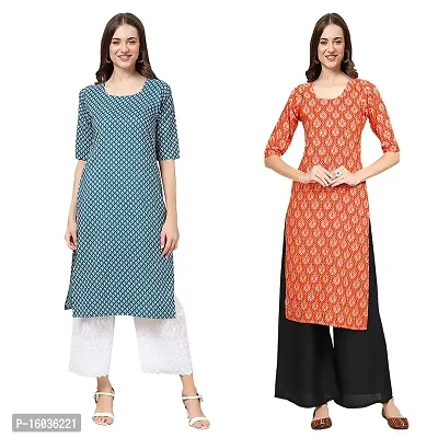 Stylish Straight Printed Crepe Kurta For Women -Pack Of 2