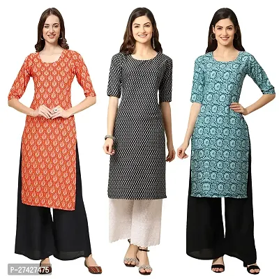 Stylish Multicoloured Crepe Stitched Kurta For Women Pack of 3-thumb0