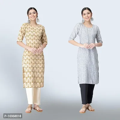 Women Stylish Crepe Ethnic Motif Casual Straight Kurta