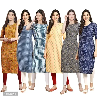 Women Crepe Digital Printed Straight Kurti  Pack of 6-thumb0