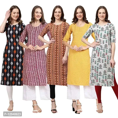 Straight Multicoloured Printed Crepe Kurta Pack Of 5