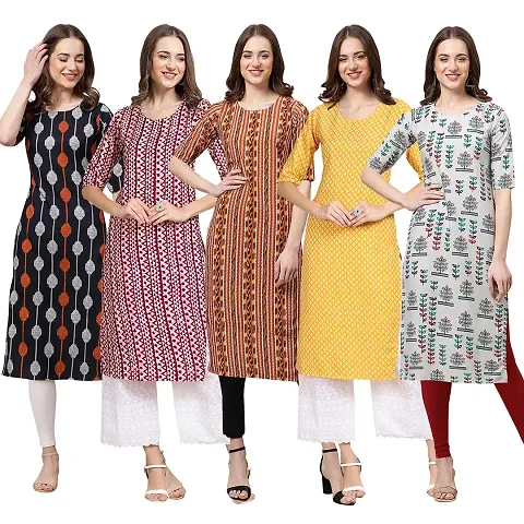 Trendy Crepe Digital Straight Kurta For Women (Pack of 5)