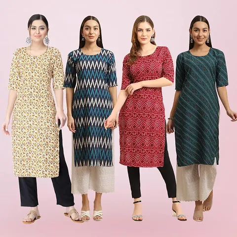 Combo Of 4 Crepe Printed Kurtis