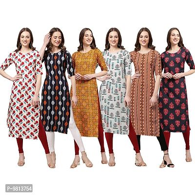 Women Crepe Digital Printed Straight Kurti  Pack of 6-thumb0