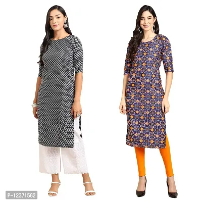 Straight Multicoloured Printed Crepe Kurta Pack Of 2