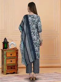 Stylish Blue Cotton Blend Printed Kurta, Bottom and Dupatta Set For Women-thumb2