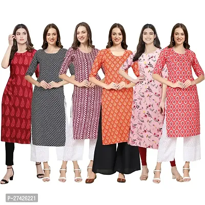 Stylish Multicoloured Crepe Stitched Kurta For Women Pack of 6-thumb0