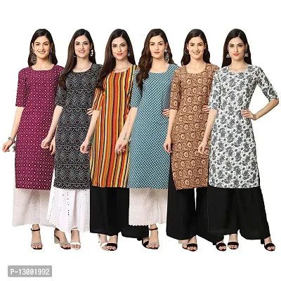 Trendy Crepe Printed Straight Kurta Combo For Women Pack Of 6-thumb0