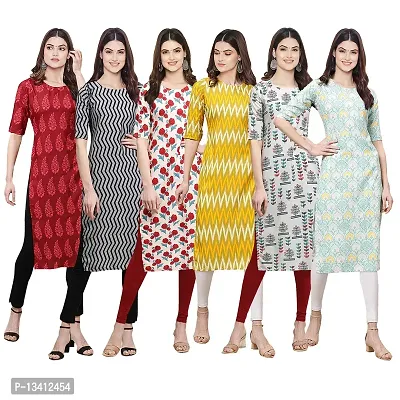 Women Crepe Digital Printed Straight Kurti Pack of 6-thumb0