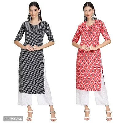 Stylish Crepe Printed Straight Kurta For Women-Pack Of 2