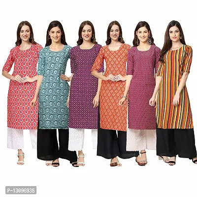 Women Crepe Digital Printed Straight Kurti  Pack of 6