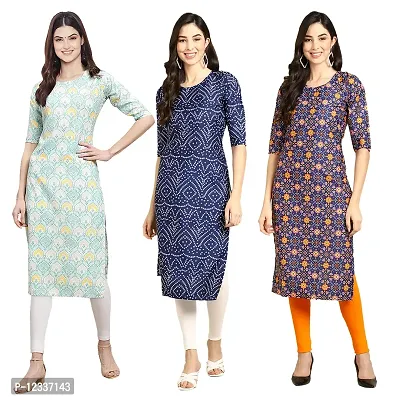 Elite Crepe Printed Straight Stitched Kurta For Women- Pack Of 3-thumb0