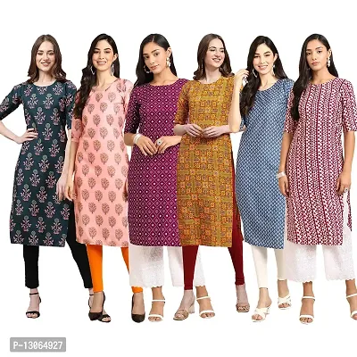 Trendy Crepe Digital Printed Straight Kurta For Women ( Pack Of 6 )