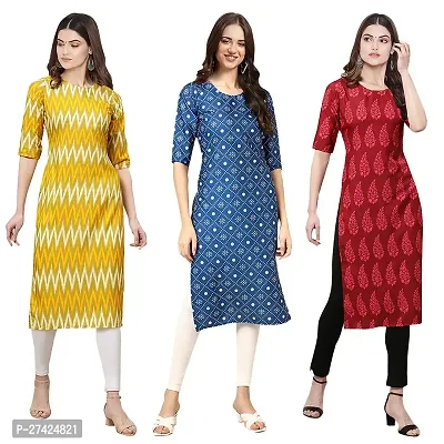 Stylish Multicoloured Crepe Stitched Kurta For Women Pack of 3