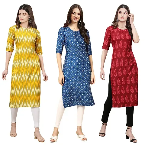 Stylish Crepe Printed Kurti - Pack of 3