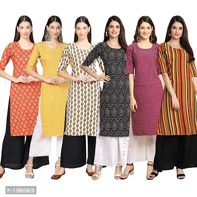 Trendy Crepe Digital Printed Straight Kurta For Women ( Pack Of 6 )-thumb0