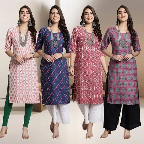 Fancy Straight Crepe Kurti - Pack Of 4