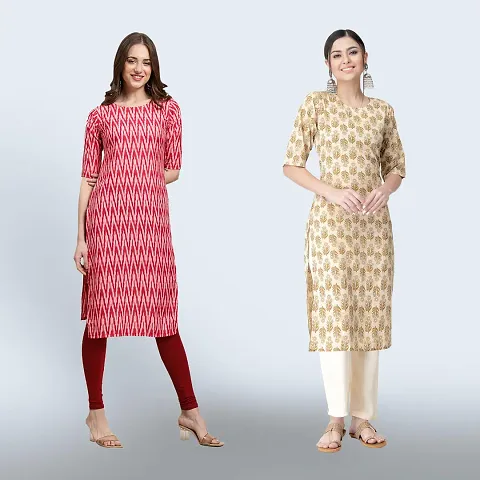 Stylish Crepe Printed Straight Kurta Combo of 2