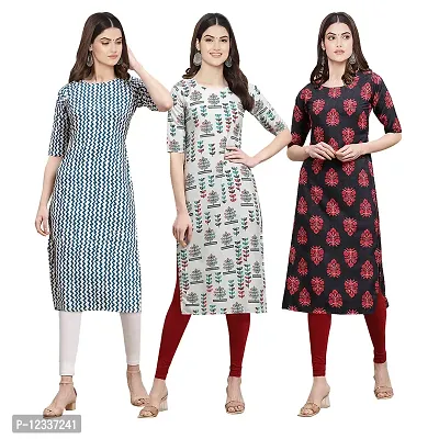 Elite Crepe Printed Straight Stitched Kurta For Women- Pack Of 3