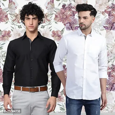 Elegant Cotton Multicoloured Long Sleeves Formal Shirt For Men- Pack Of 2