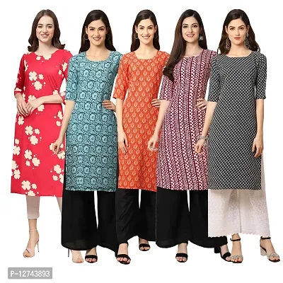 Stylish Crepe Digital Printed Straight Kurti For Women Pack of 5