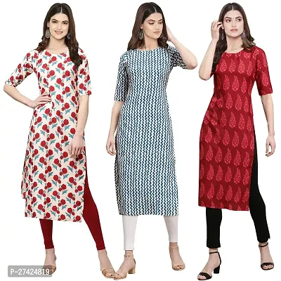 Stylish Multicoloured Crepe Stitched Kurta For Women Pack of 3-thumb0