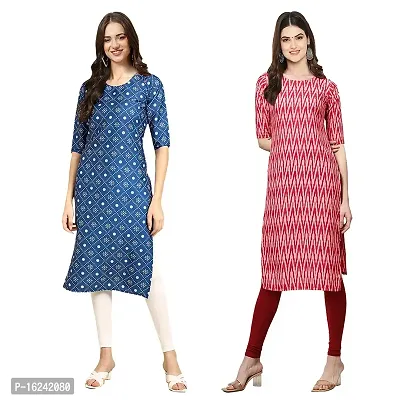 Fashionable Straight Multicoloured Printed Crepe Kurta For Women Combo Pack Of 2-thumb0