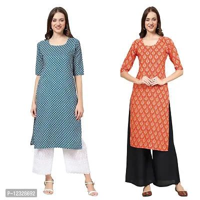 Straight Multicoloured Printed Crepe Kurta Pack Of 2