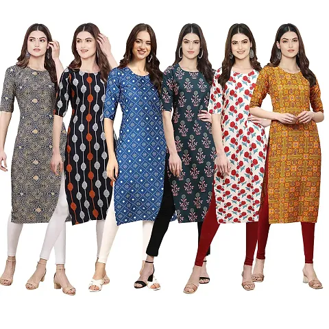 Stylish Crepe Printed Kurti - Pack of 6