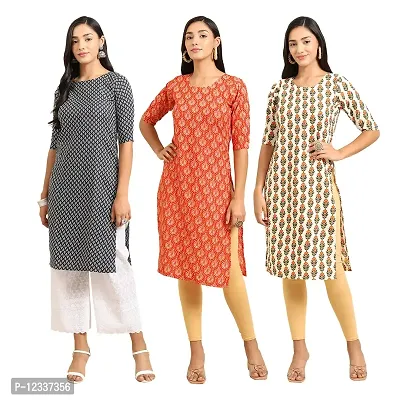 Elite Crepe Printed Straight Stitched Kurta For Women- Pack Of 3