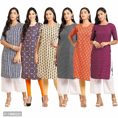 Trendy Crepe Printed Straight Kurta Combo For Women Pack Of 6