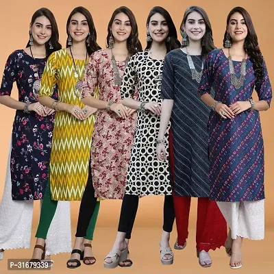 Fancy Crepe Printed Kurtas For Women Pack Of 6-thumb0