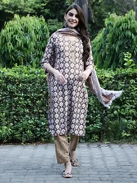 Stylish Multicoloured Cotton Printed Kurta Bottom and Dupatta Set For Women-thumb1