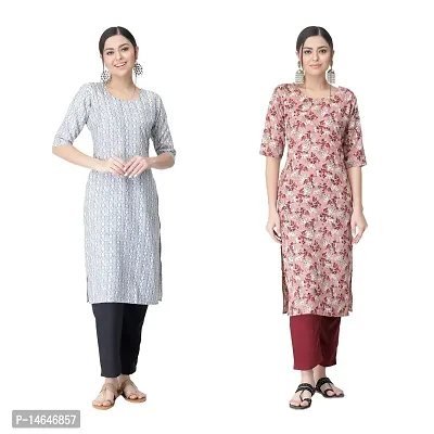 Attarctive Crepe Printed Straight Kurti Combo For Women Pack Of 2-thumb0