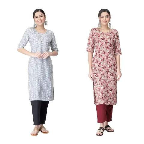 Crepe Printed Straight Kurtis For Women Combo Of 2 Vol 1