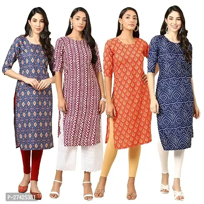 Stylish Multicoloured Crepe Stitched Kurta For Women Pack of 4-thumb0