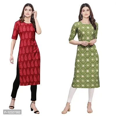 Straight Multicoloured Printed Crepe Kurta Pack Of 2