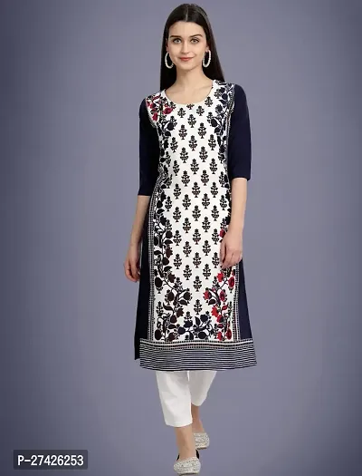 Stylish Navy Blue Crepe Stitched Kurta For Women-thumb0