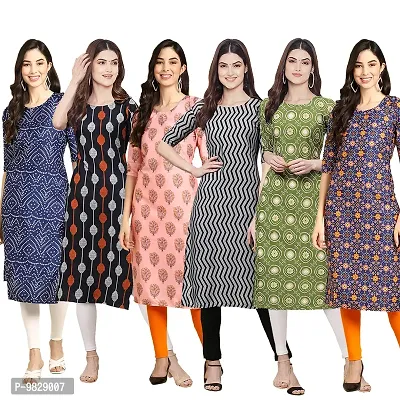 Women Crepe Digital Printed Straight Kurti  Pack of 6