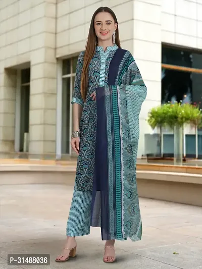 Fancy Cotton Blend Kurta Bottom And Dupatta Set For Women-thumb2