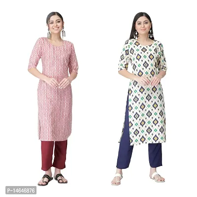 Attarctive Crepe Printed Straight Kurti Combo For Women Pack Of 2-thumb0