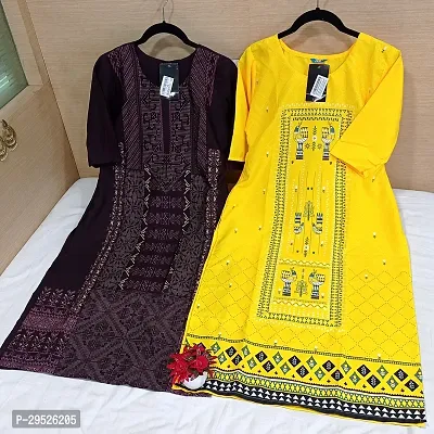 Stylish Multicoloured Crepe Stitched Kurta For Women Combo Of 2-thumb0