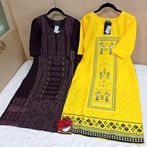 Stylish Crepe Stitched Kurta For Women Combo Of 2