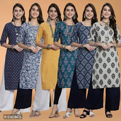 Fancy Crepe Printed Kurtas For Women Pack Of 6-thumb0