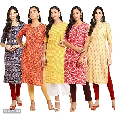 Attractive Straight Multicoloured Printed Crepe Kurta Combo For Women Pack Of 5