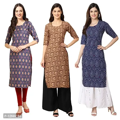 Women Crepe Digital Printed Straight Kurti  Pack of 3-thumb0