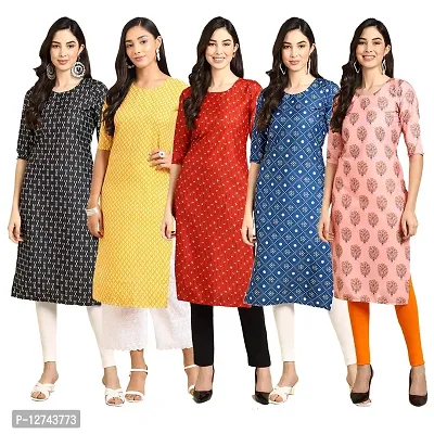 Stylish Crepe Digital Printed Straight Kurti For Women Pack of 5