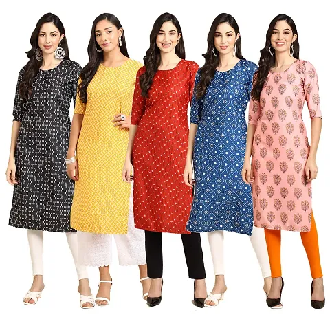 Stylish Crepe Printed Kurti - Pack of 5